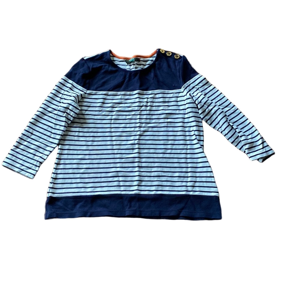 Lauren Ralph Lauren Blue White Striped Top Nautical Preppy SIZE M